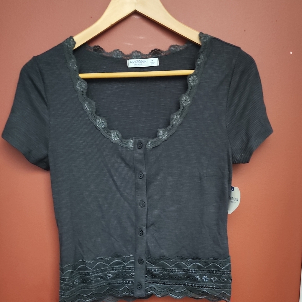 Arizona Jean Company Gray Fitted Embellished Blouse